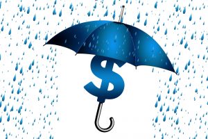 icona con un ombrello che ripara il simbolo del denaro dalla pioggia
